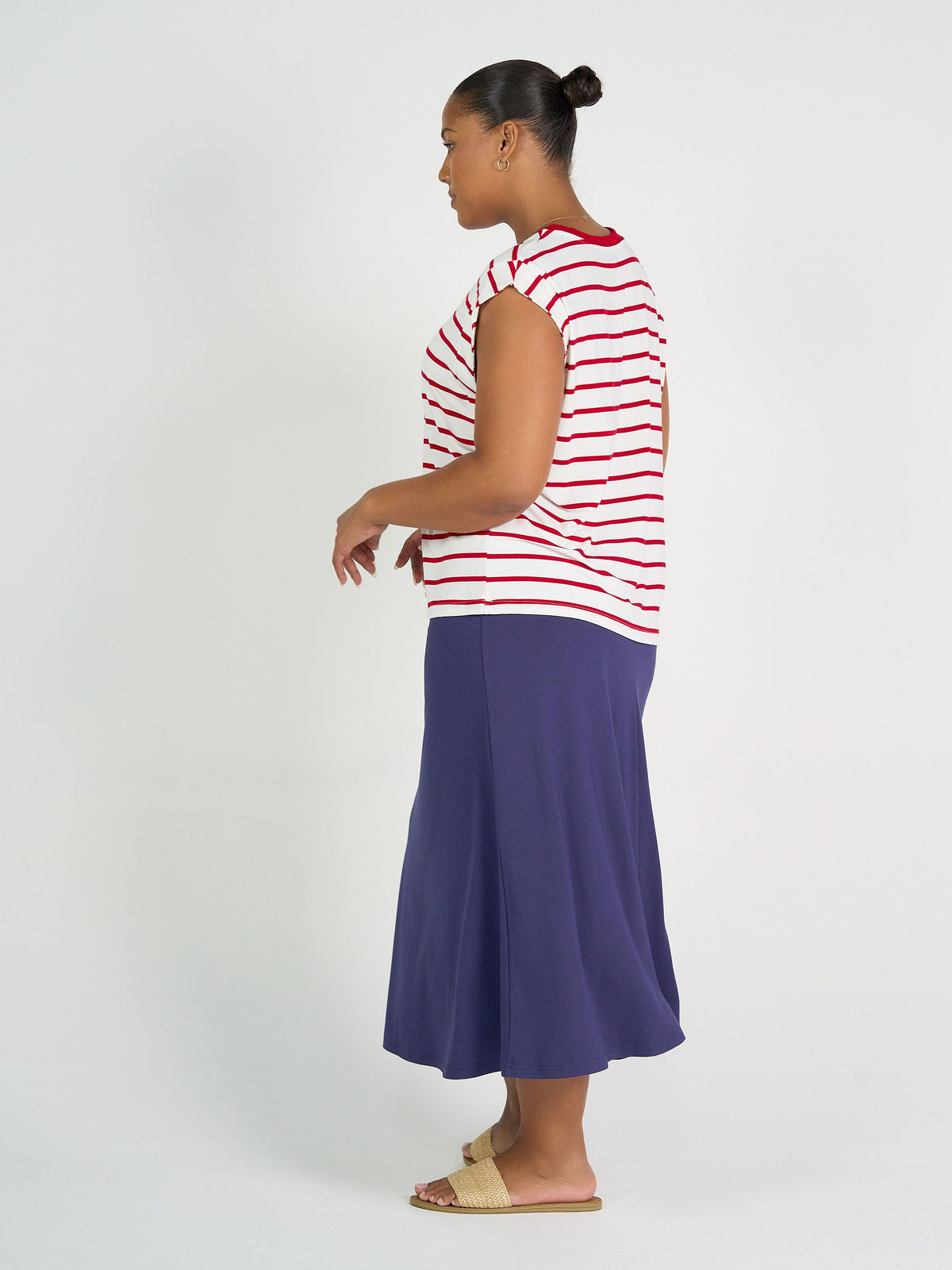 Lou Lou Donna Cap Sleeve Bamboo Tee (Lipstick & White Stripe)