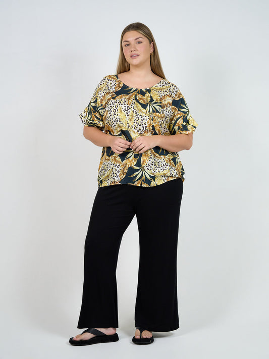 Lou Lou Dua Oversized Silk Top (Black Leaf)