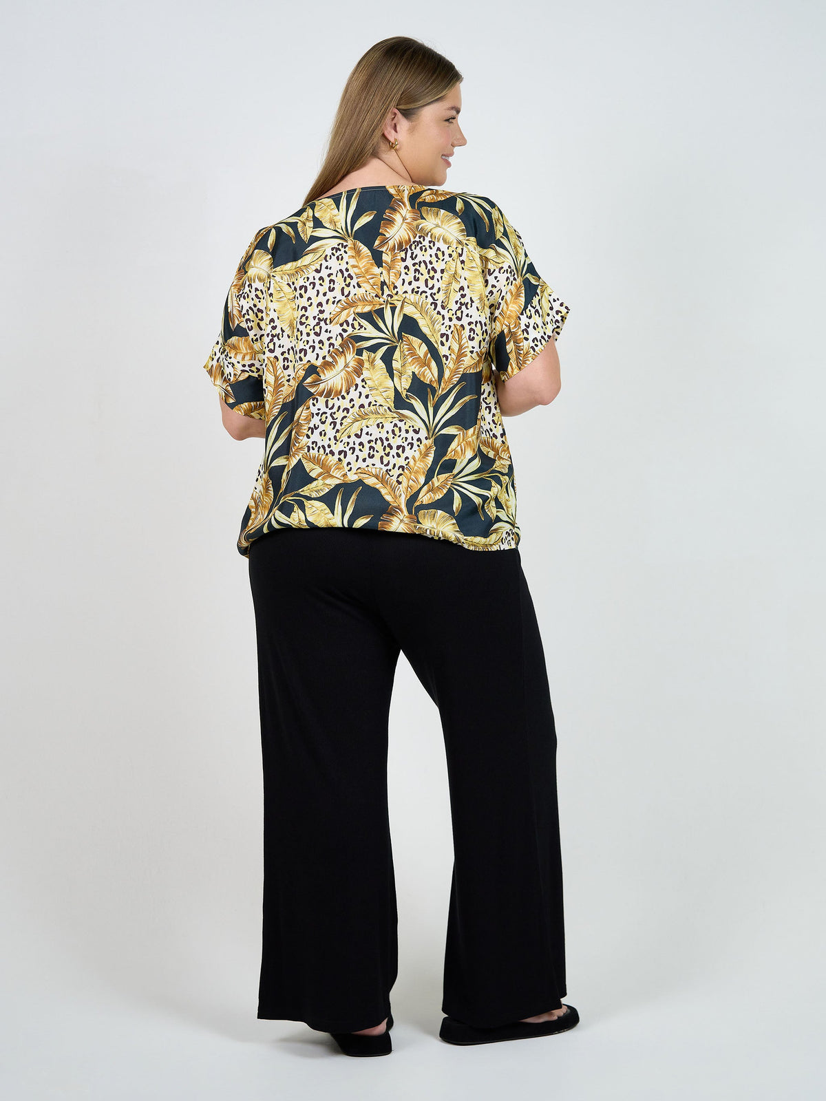 Lou Lou Dua Oversized Silk Top (Black Leaf)