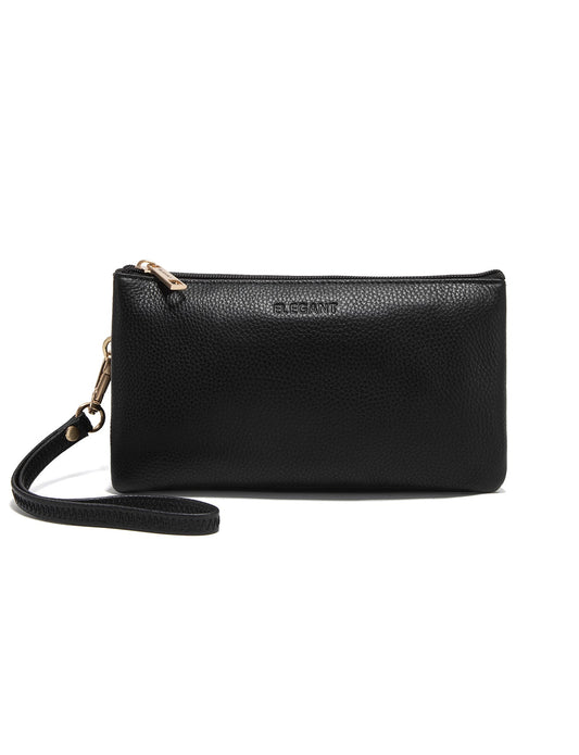 CANDICE LEATHER WALLET WITH SHOULDER STRAP- E1-0809-BLK