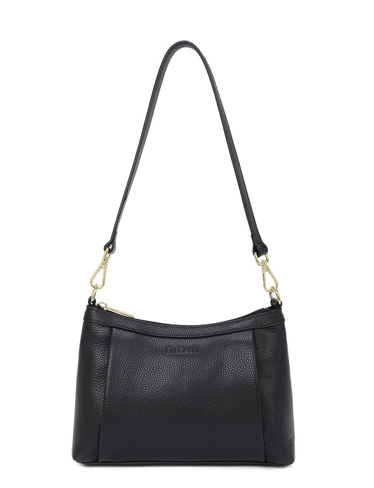 MARCIA LEATHER XBODY BAG- BLACK- E1-0830-BLK