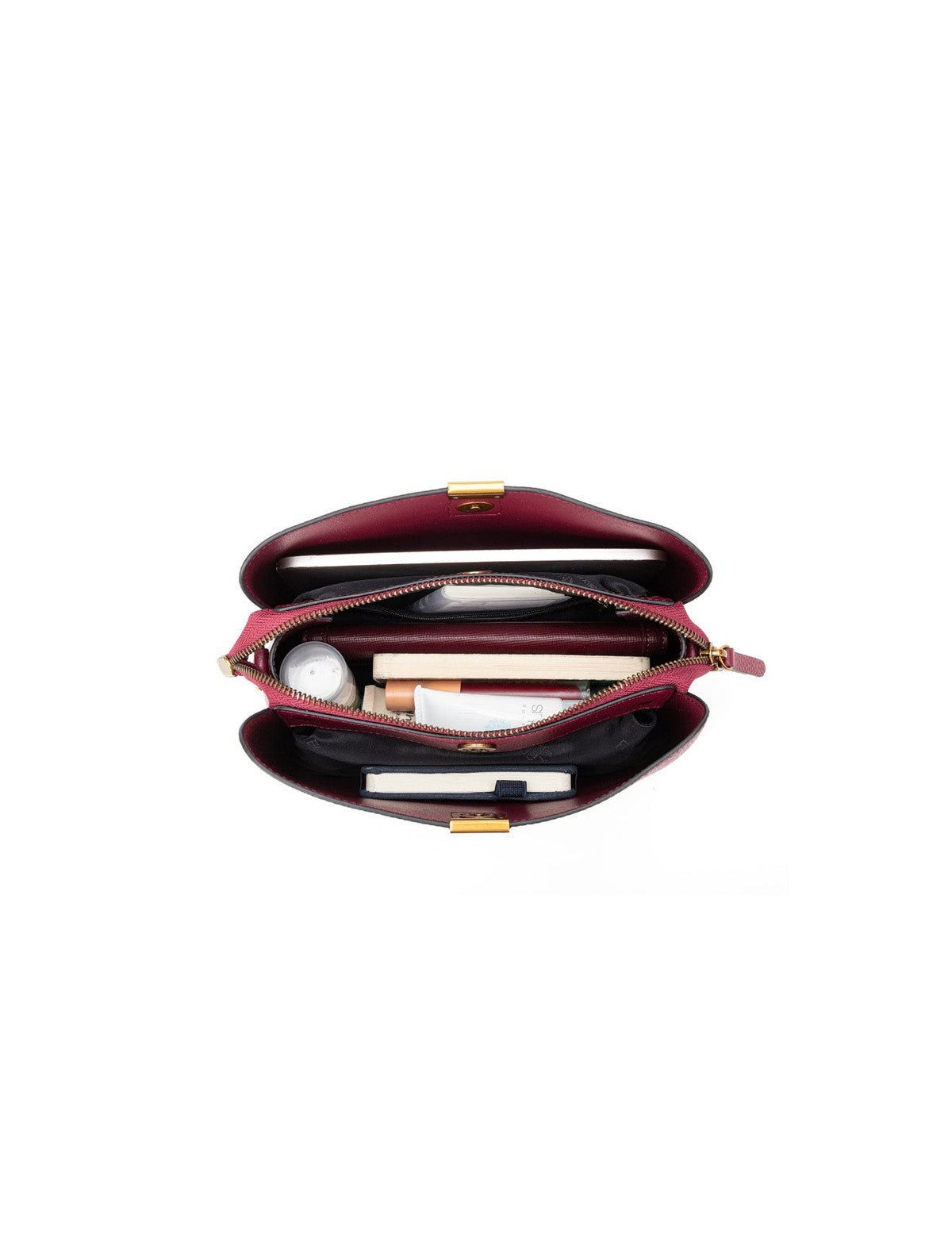 OLIVIA LEATHER BUCKET BAG W/ STRAP - BURGUNDY