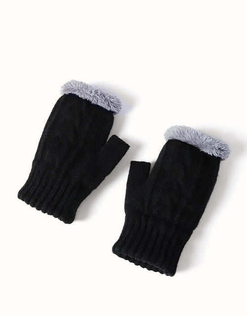 EVERAU® Fingerless Ultra Plush Knit Gloves (Black)