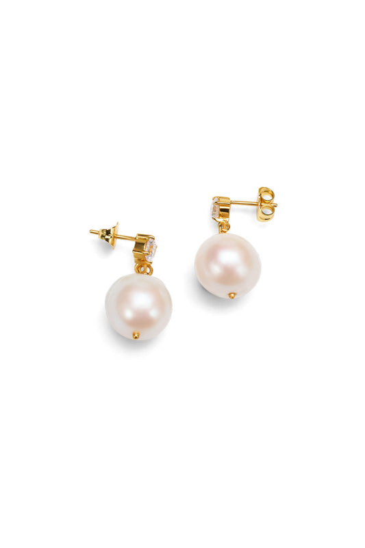 Diamante And Baroque Pearl Earring (Gold)