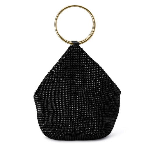 Olga Berg ELLIE Crystal Mesh Ring Handle Bag (Black)