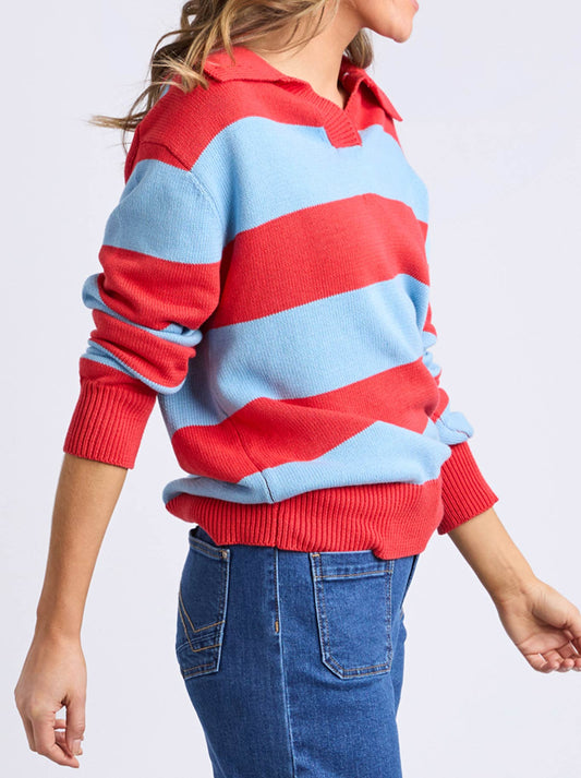 ELM STRIPED KNIT POLO (Red Stripe)