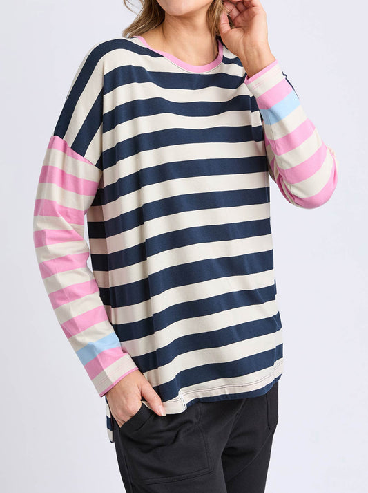 Elm Gaeb Stripe Long Sleeve Tee (White Navy)