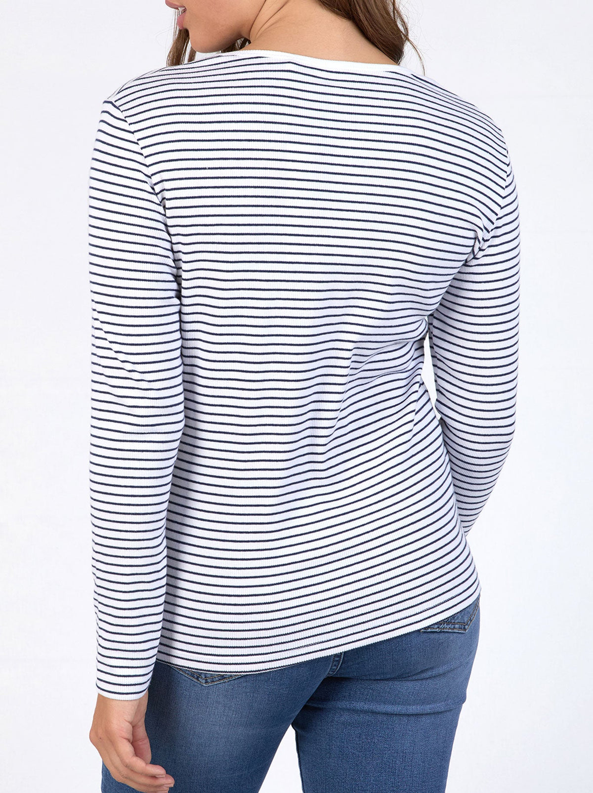 ELM HAYLEY RIB LONG SLEEVE TEE (White Navy)