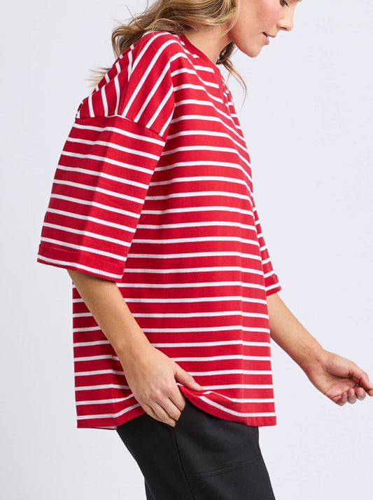 ELM VALENTINA TOP (Cranberry White Stripe)