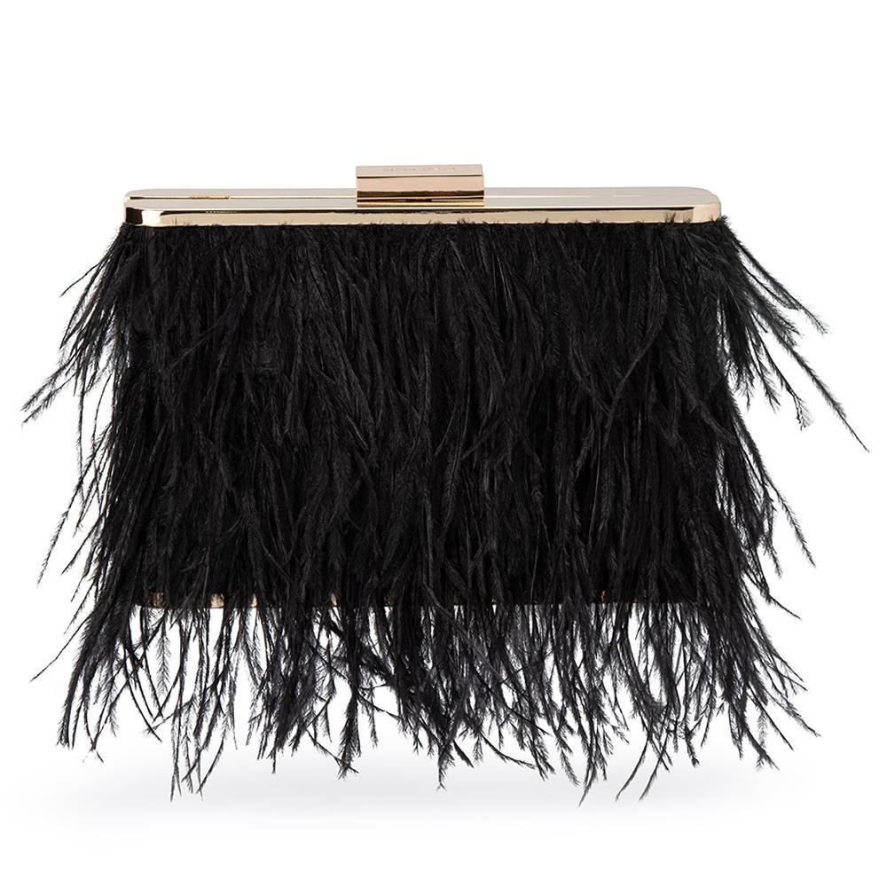 Olga Berg ESTELLE Feather Clutch (Black)
