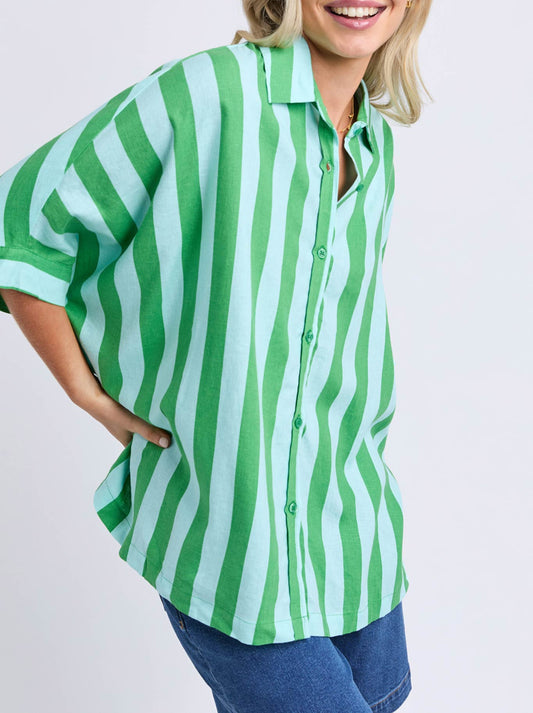 ELM PALERMO STRIPE SHIRT (Green Briar/Tblue)