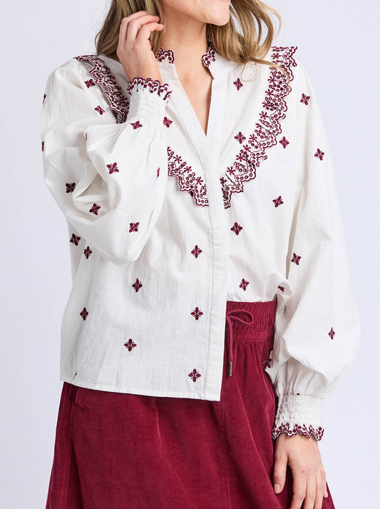 ELM AGNES EMBROIDERED SHIRT (Maroon)