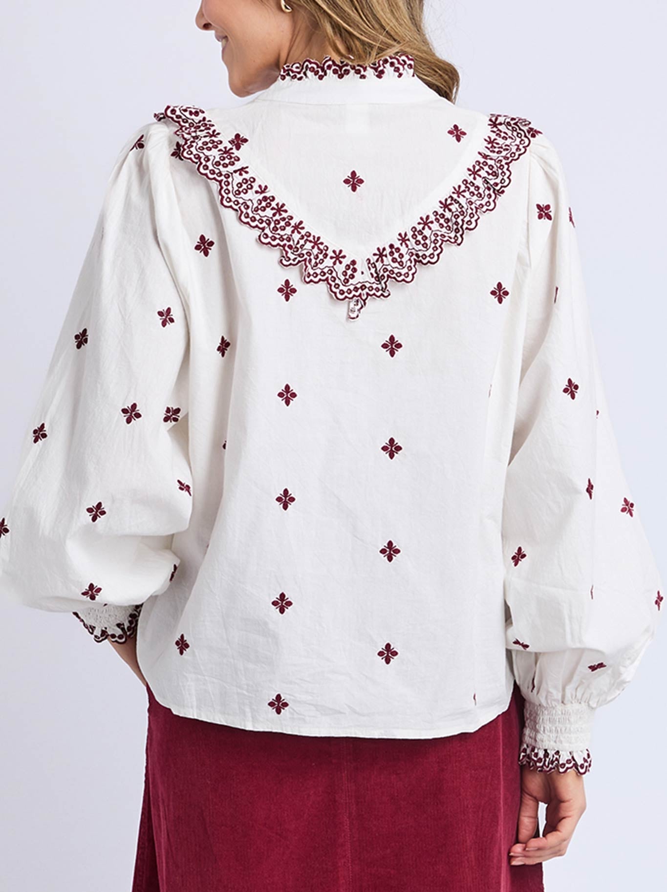 ELM AGNES EMBROIDERED SHIRT (Maroon)