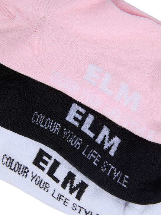 Elm 3 Pack No Show Socks (Pink Black)