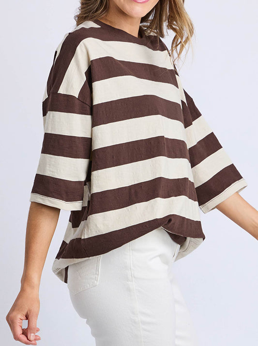 ELM MAZIE BLOCK STRIPE SWEAT (Coffee)