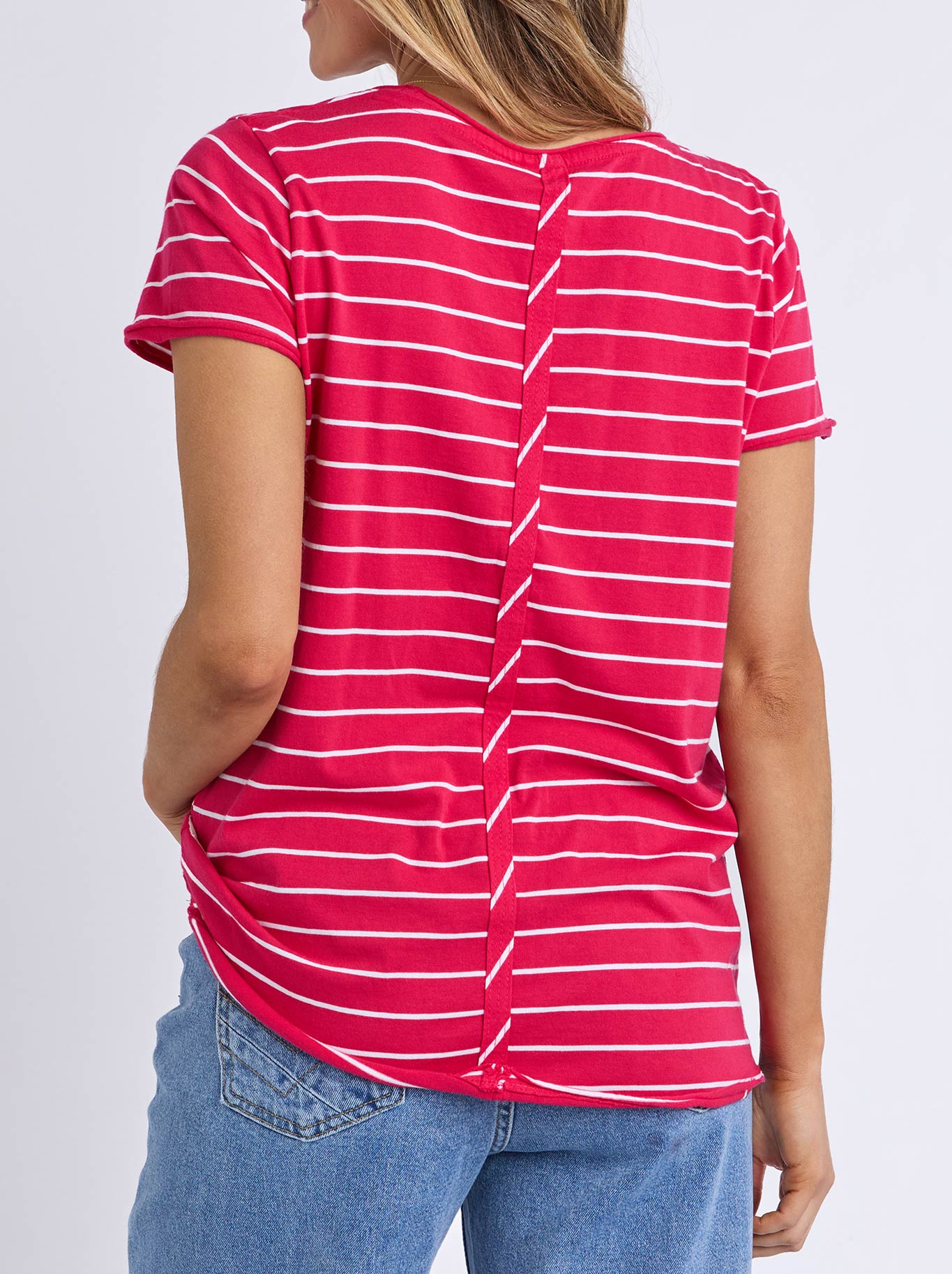 ELM PIMA STRIPE VEE TEE (Dark Pink/Stripe)