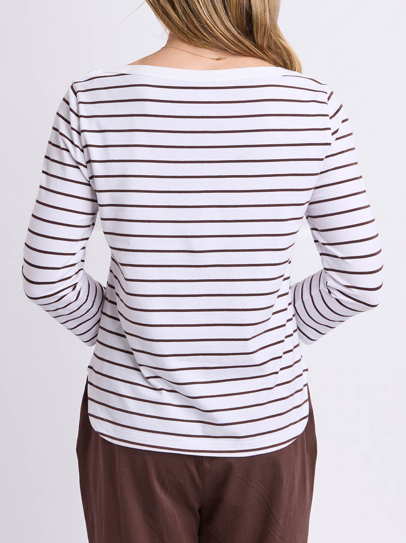 Elm Eliza Boat Neck Tee (Coffee/White)