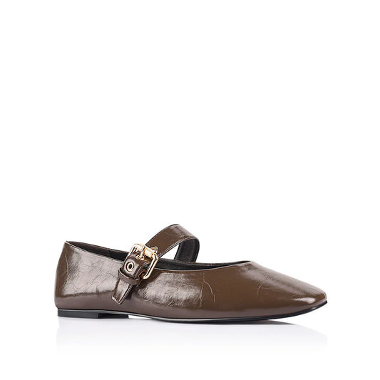 Betty Basics Europe Mary-Jane Flats (Chocolate Brown Crinkle)