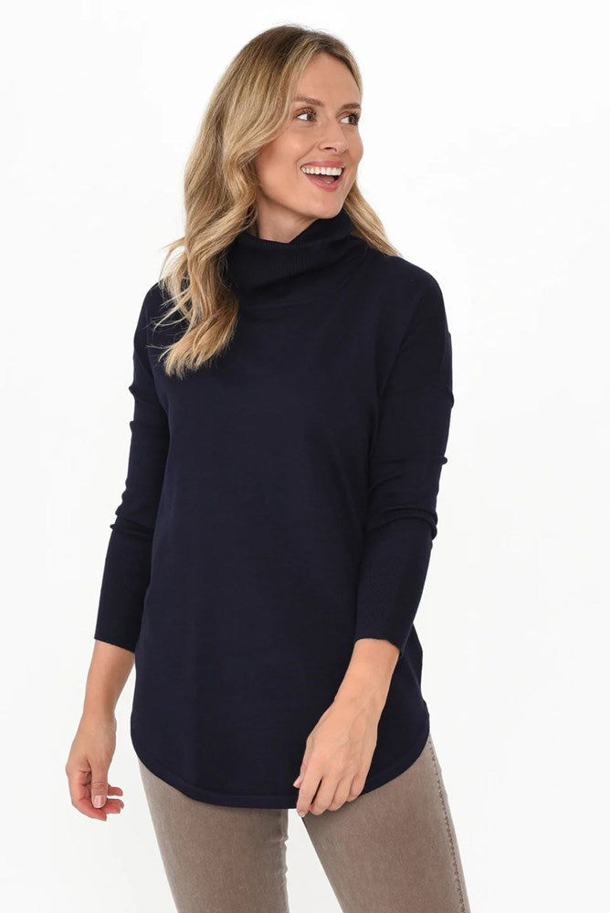 Betty Basics Fleur Roll Neck Jumper (Dark Blue)
