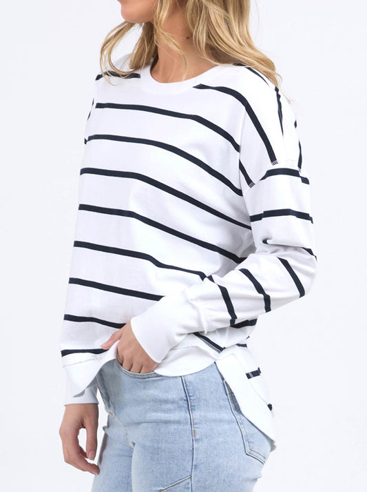 FOXWOOD FARRAH STRIPE LONG SLEEVE TEE (White Navy)