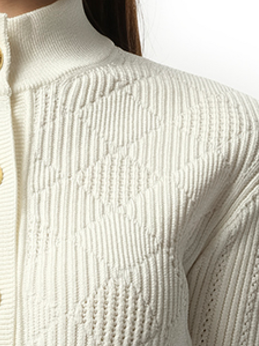 BALMAIN Buttoned 2 Pockets Vichy Knit Cardigan (White)