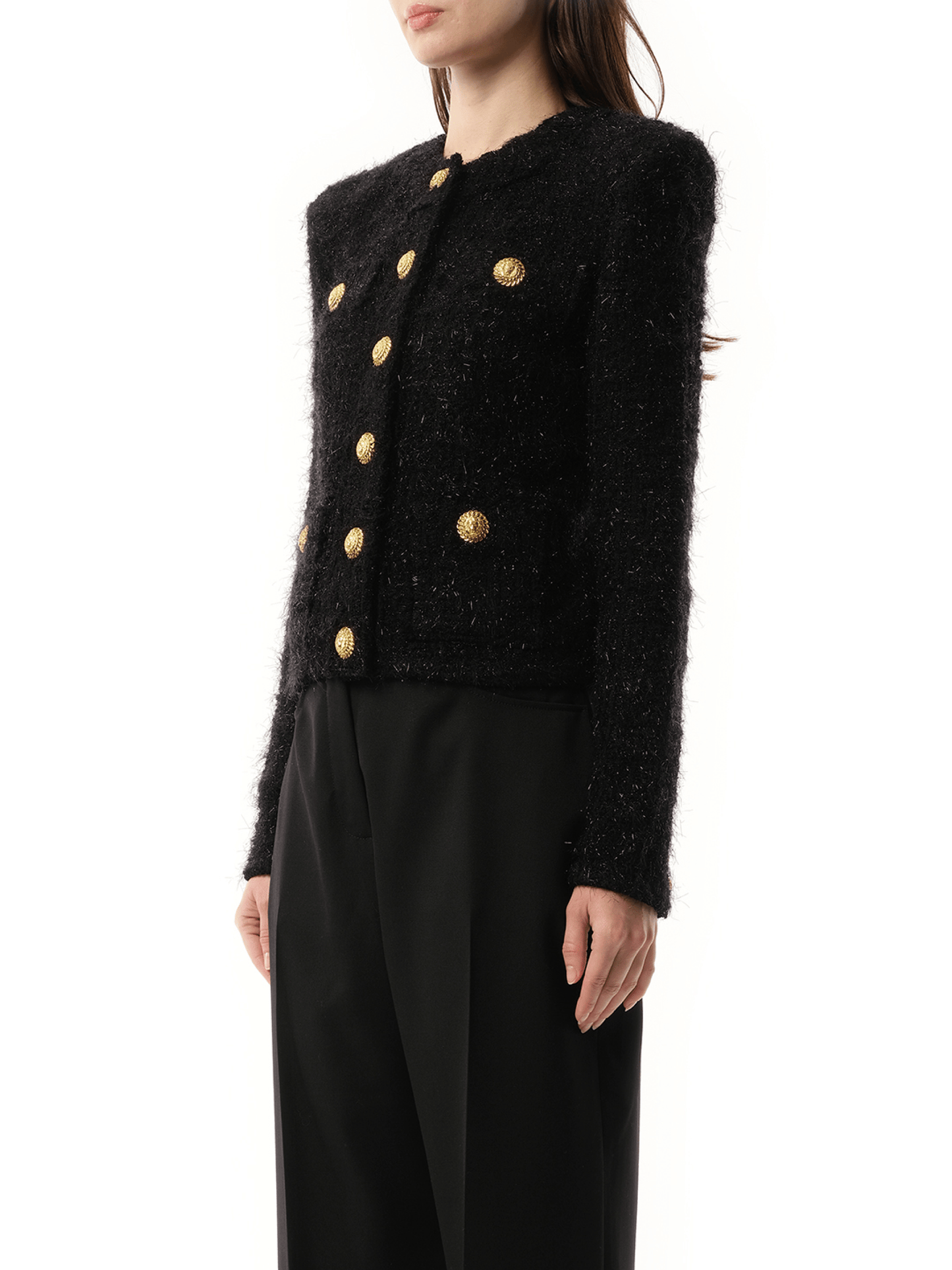 BALMAIN Buttoned Maze Tweed Jacket (Black)