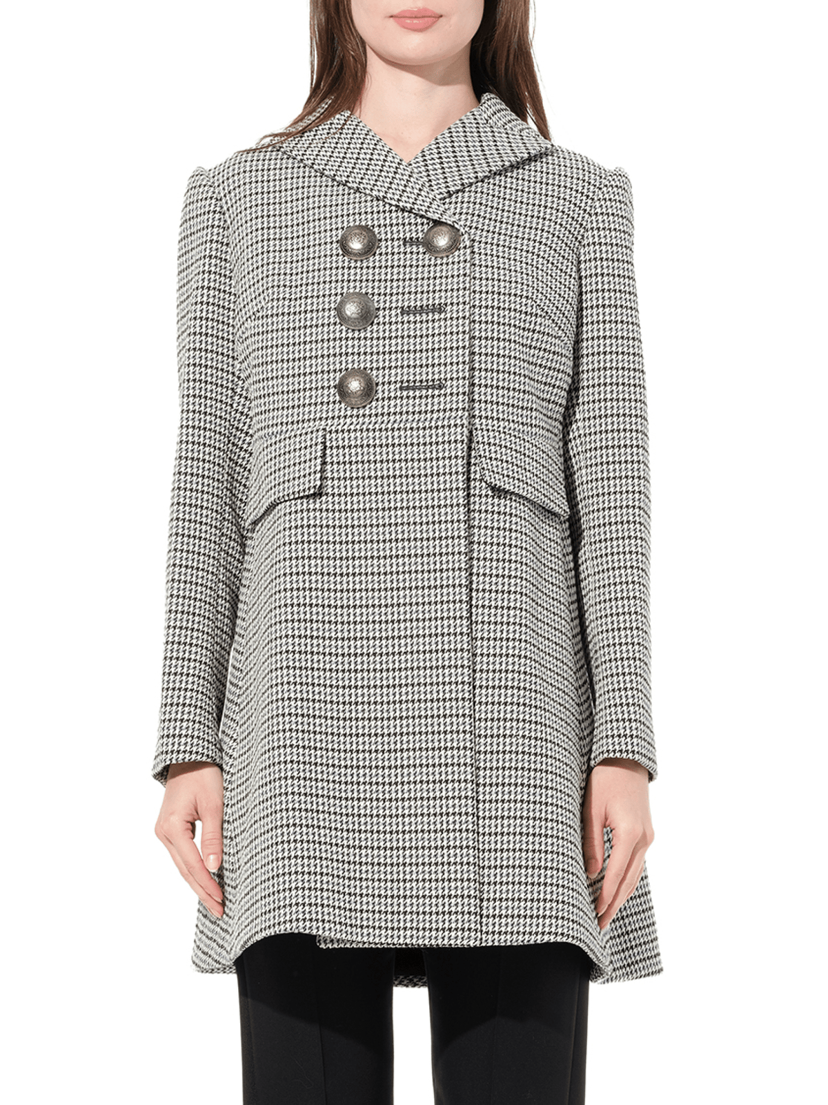 Image of a model wearing Outerwear. Product name - Cappotto Coat in Grey colour by brand - ALEXANDER MCQUEEN