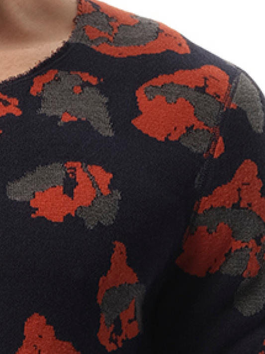 LANVIN Leopard Jacq Raw Sweatshirter (Navy)