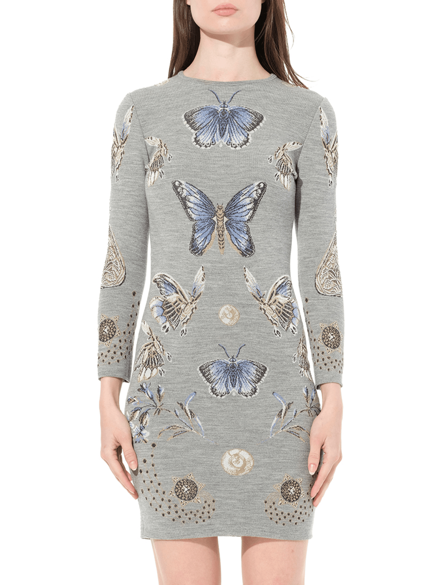 Image of Dresses. Product name - Mini Jacquard Dress in Grey colour by brand - ALEXANDER MCQUEEN
