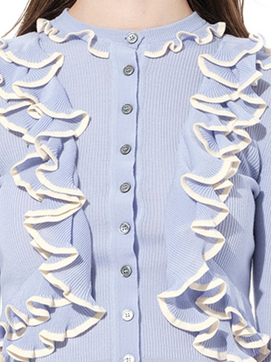 ALEXANDER MCQUEEN Ruffle Knit Cardigan (Light Blue)