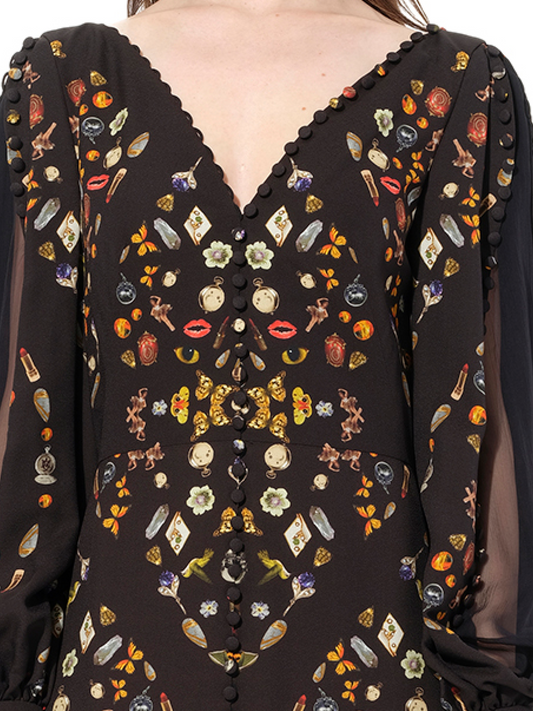 ALEXANDER MCQUEEN IV Long Sleeve Silk Dress (Black)