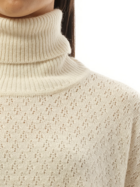 CHLOE Fluffy Pointelle Sweater (White)