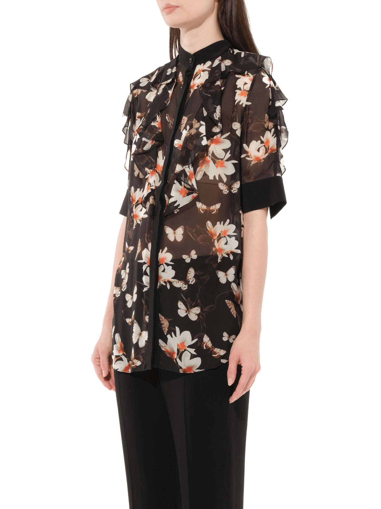GIVENCHY Short Sleeve Shirt with Flower Print (Black)