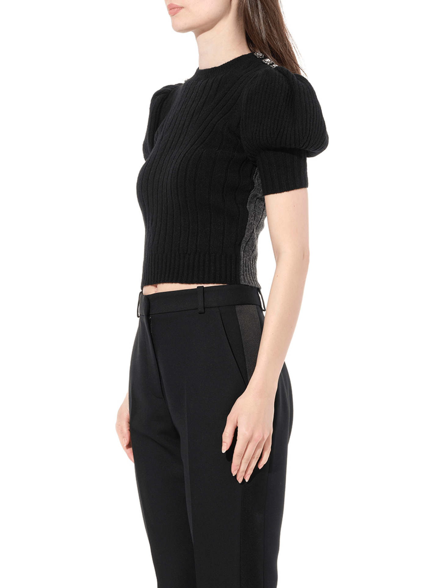 ALEXANDER MCQUEEN Ribbed Top with Jewel (Black)