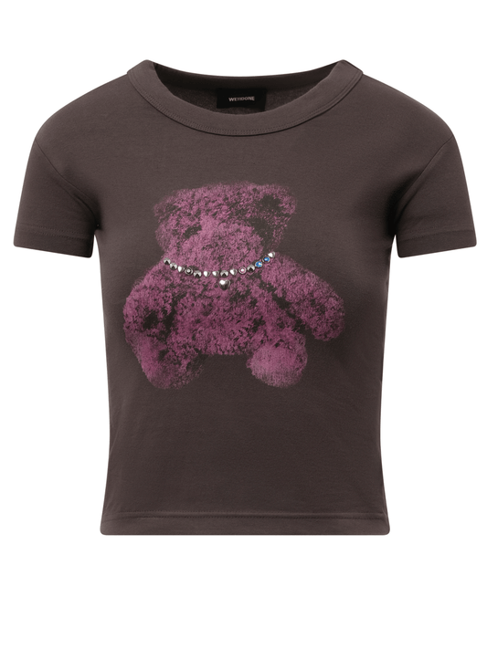 WE11DONE Womens Studded Bear Cropped T-Shirt (Black)