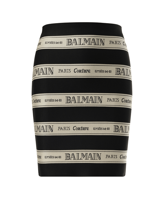 BALMAIN Striped Balmain Jacquard Short Skirt (Black Beige)
