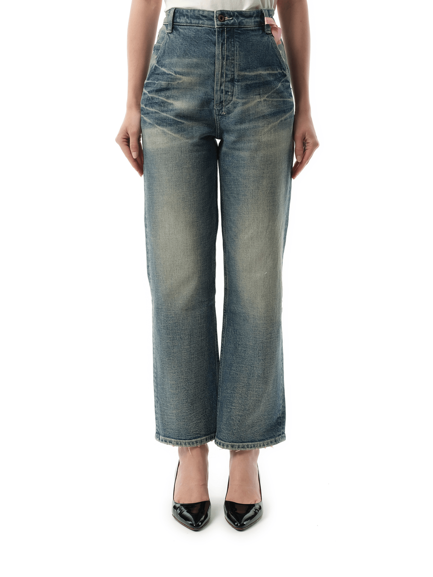 Image of Jeans. Productname: FAX COPY EXPRESS Washed Straight-Cut Jeans in Blue colour by brand - FAX COPY EXPRESS