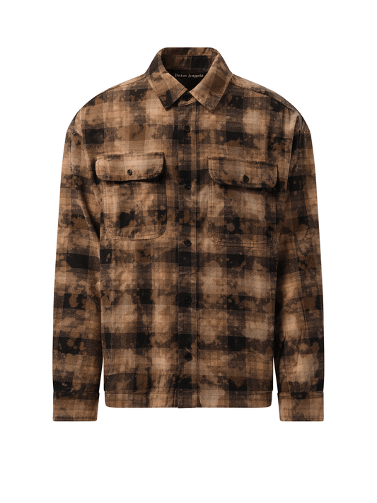 PALM ANGELS Long Sleeve Curved Logo Check Shirt (Brown)