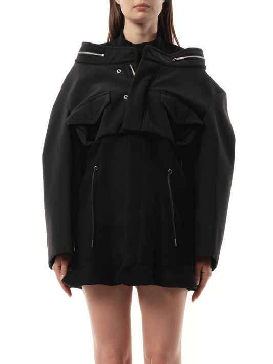 Image of a model wearing Dress. Productname: SACAI Grosgrain Bonding x Wool Melton Dress in Black colour by brand - SACAI