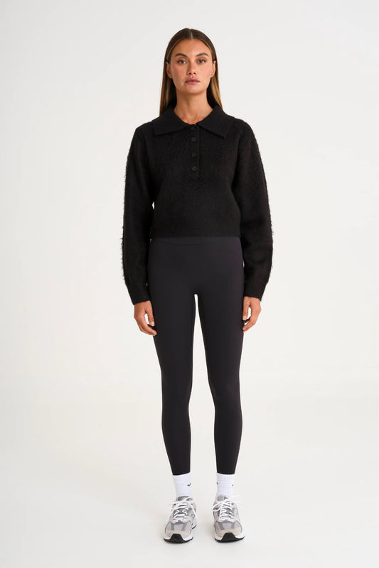1/2 Button Polo Knit (Black)