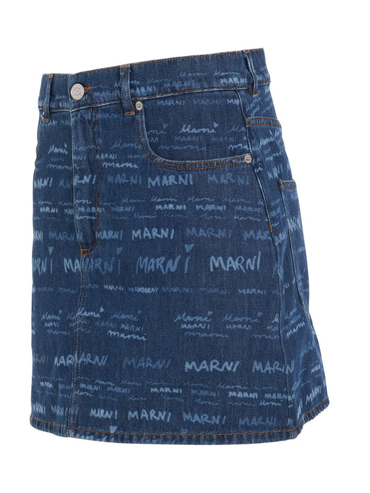 MARNI All Over Logo Skirt (Iris Blue)
