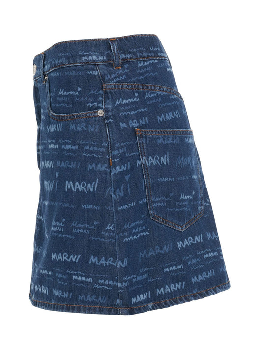 MARNI All Over Logo Skirt (Iris Blue)