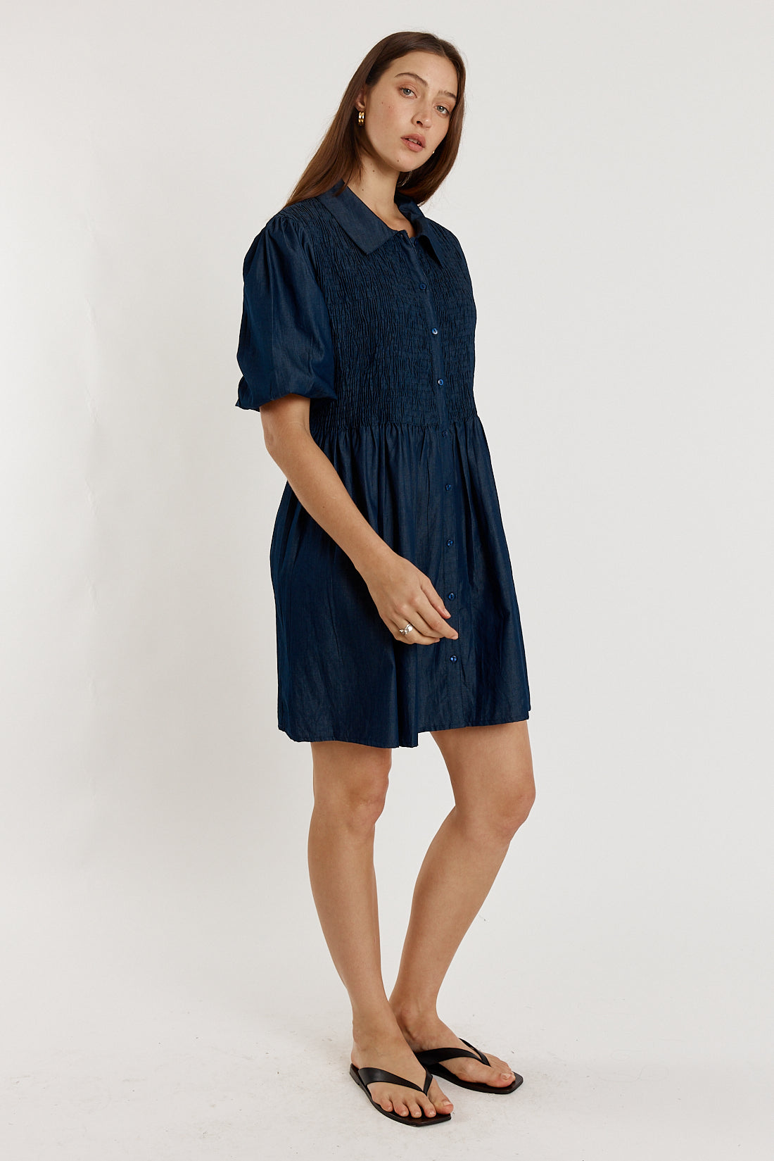 Giliann Gimlet Shirred Dress Denim (Red)