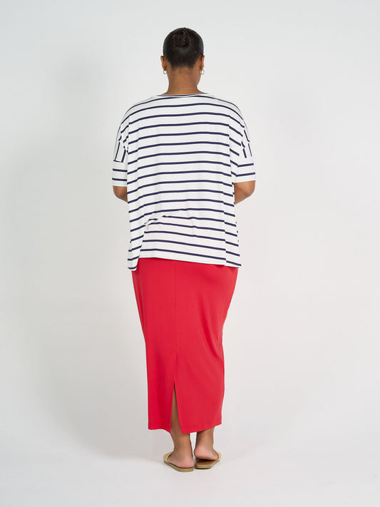 Lou Lou Gina Oversized Slouch Bamboo T-Shirt (Blue & White Stripe)