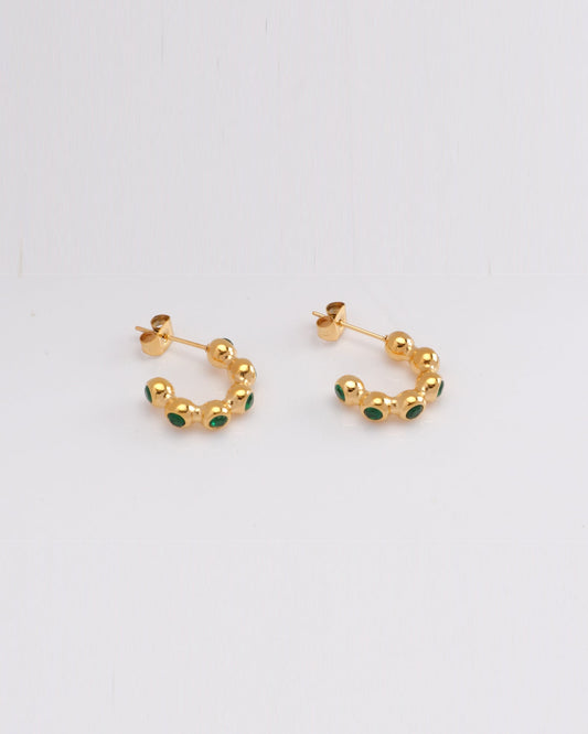 Heychic Jane Mini Ball Zirconia Hoop Earrings (Green)
