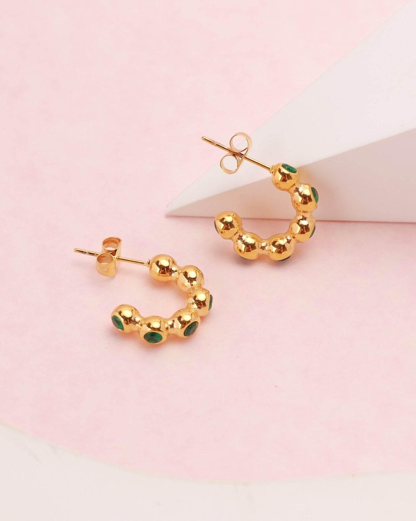 Heychic Jane Mini Ball Zirconia Hoop Earrings (Green)