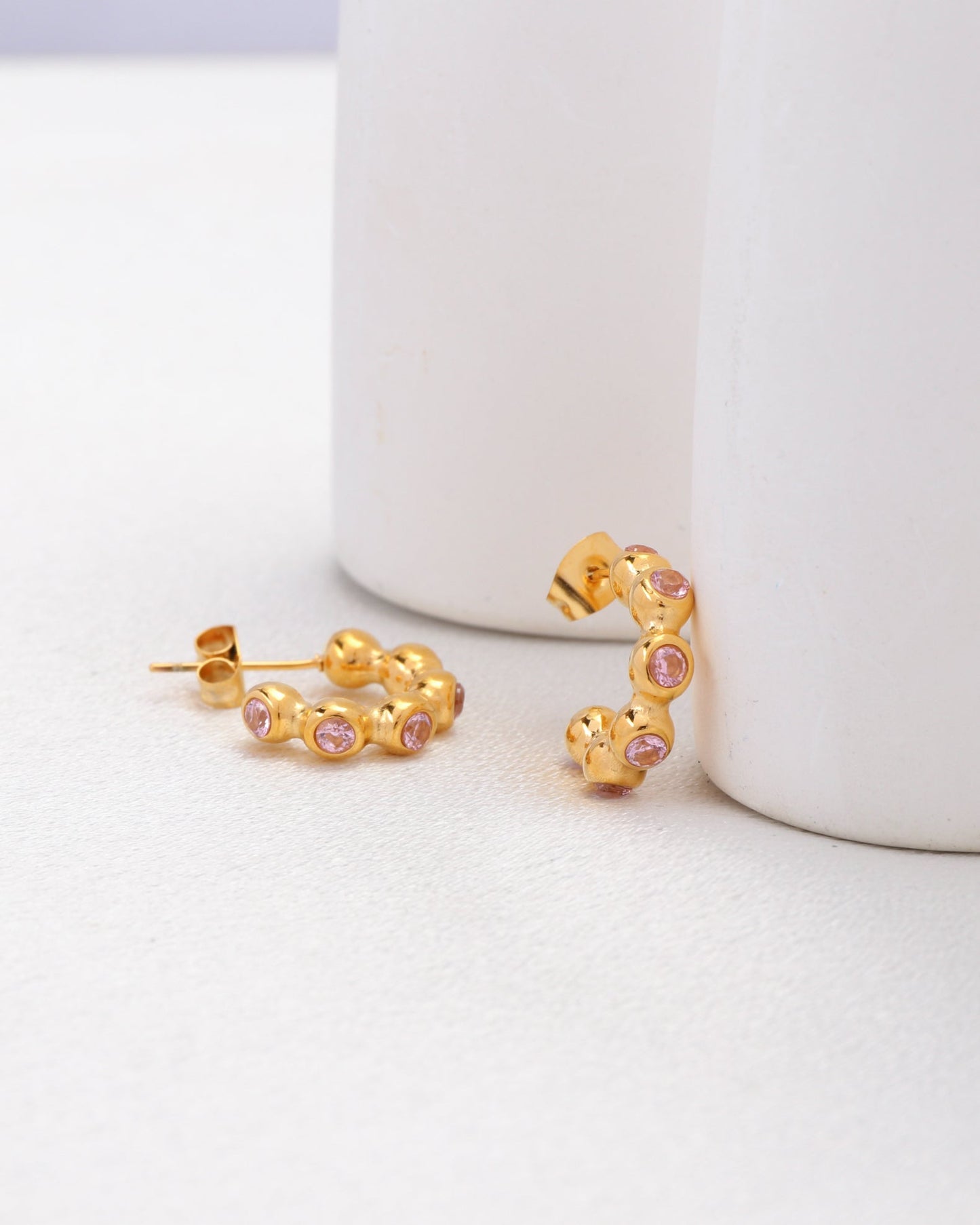 Heychic Jane Mini Ball Zirconia Hoop Earrings (Pink)