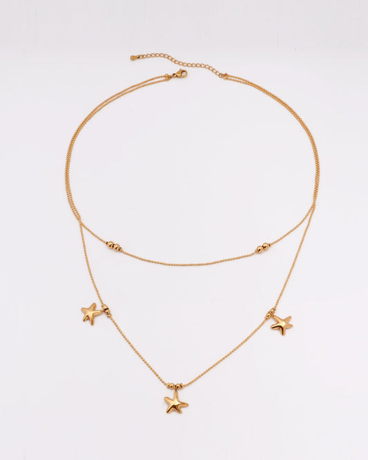 Heychic Starla Gold Starfish Layered Necklace (Red)