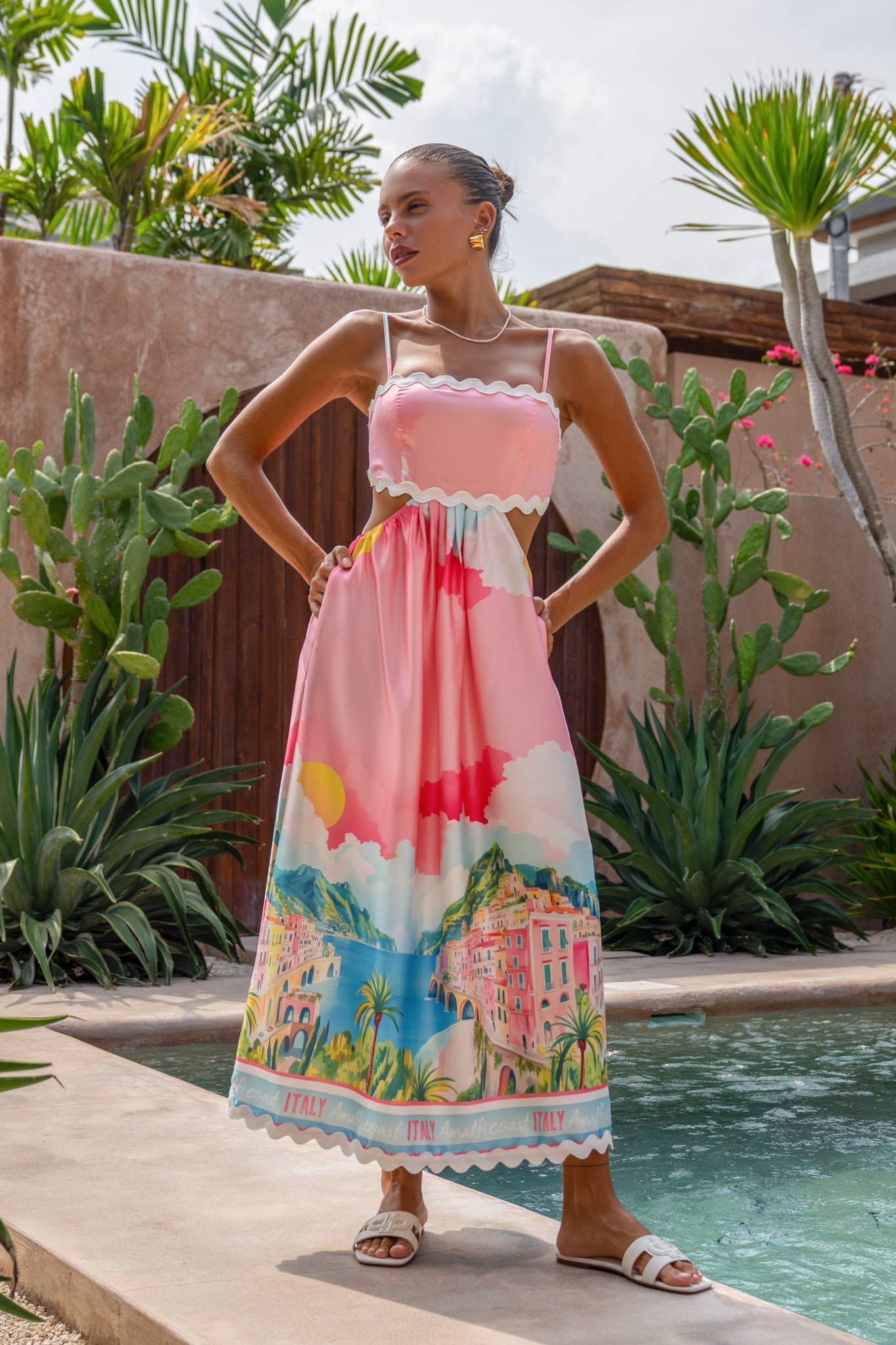 Heychic Amalfi Abstract Ric Rac Cut Out Maxi Dress (Pink)