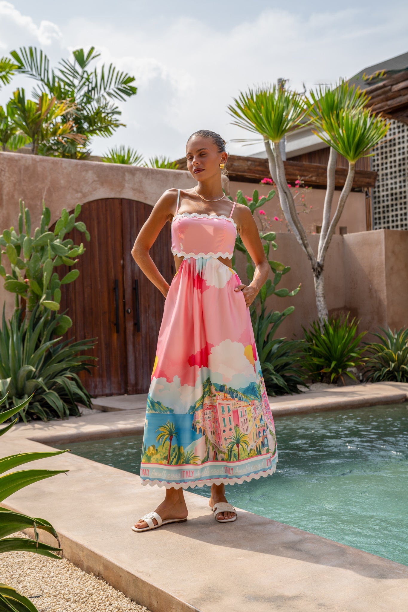 Heychic Amalfi Abstract Ric Rac Cut Out Maxi Dress (Pink)